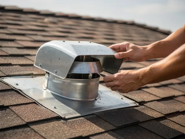 Wildomar Dryer Vent Cleaning certified technician safely cleaning a roof-mounted dryer vent in Wildomar