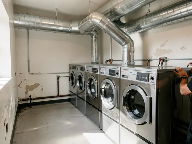 Wildomar Dryer Vent Cleaning team performing large-scale commercial dryer vent cleaning in Wildomar